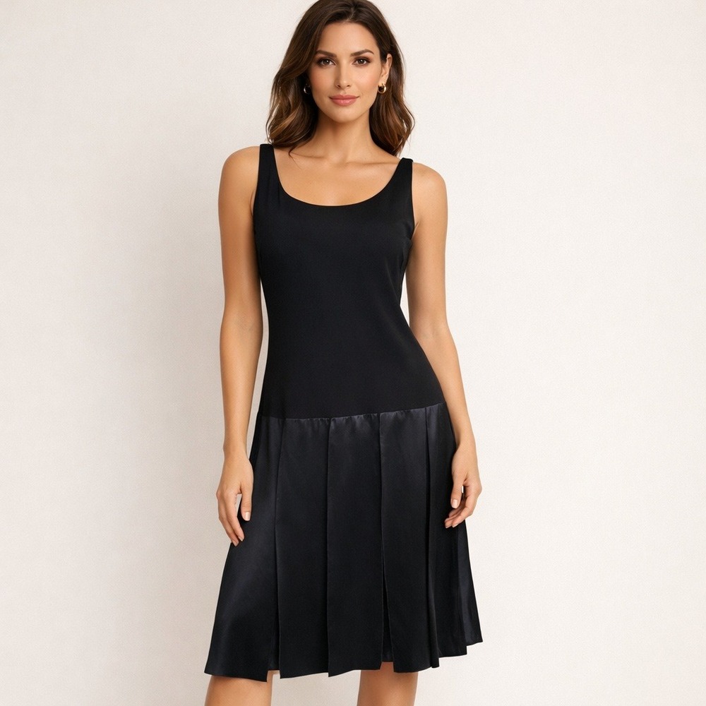 Citrine Womens Black Midi Dress Contrast Satin Pleated Goth Whimsigoth Size 6